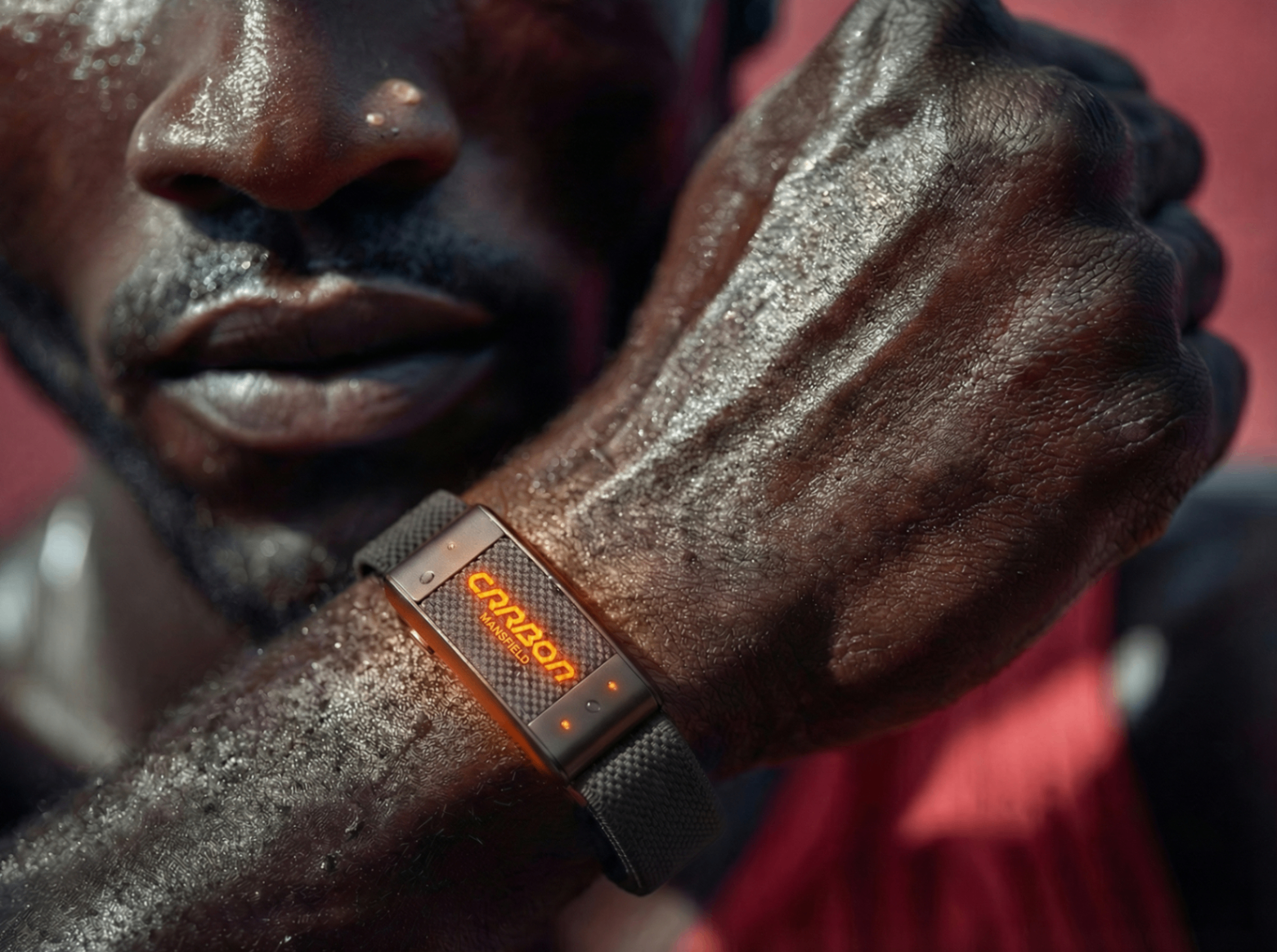 Close-up of the Carbon wristband on an athlete's wrist