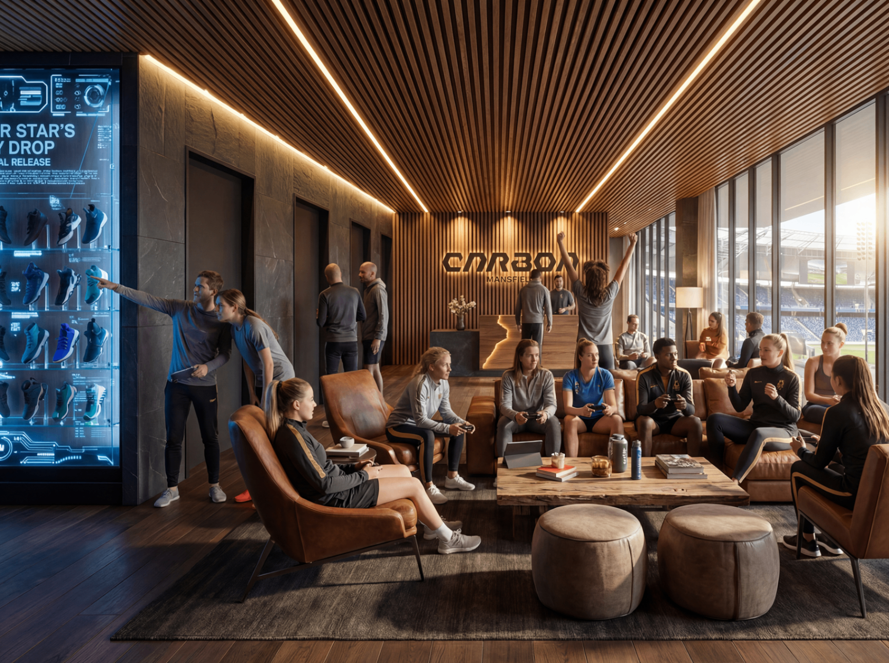 Shared team social space overlooking the venue